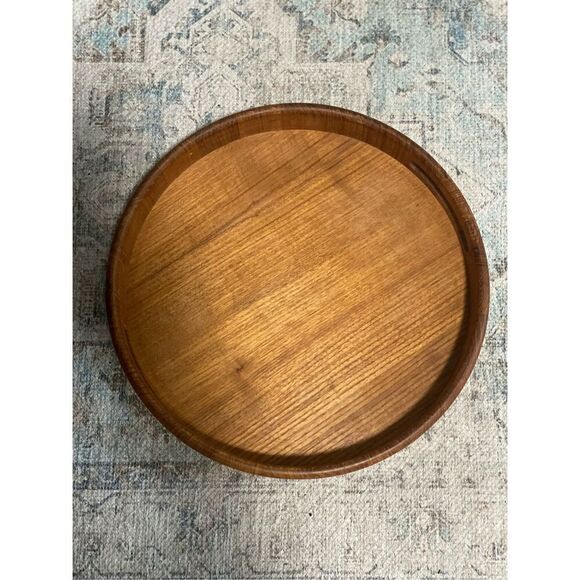 Vintage Goodwood Round Serving Tray Teak MCM Thailand Bar Coffee Breakfast 14” - Picture 3 of 5